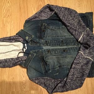 Hooded Blue Knit Jean Jacket